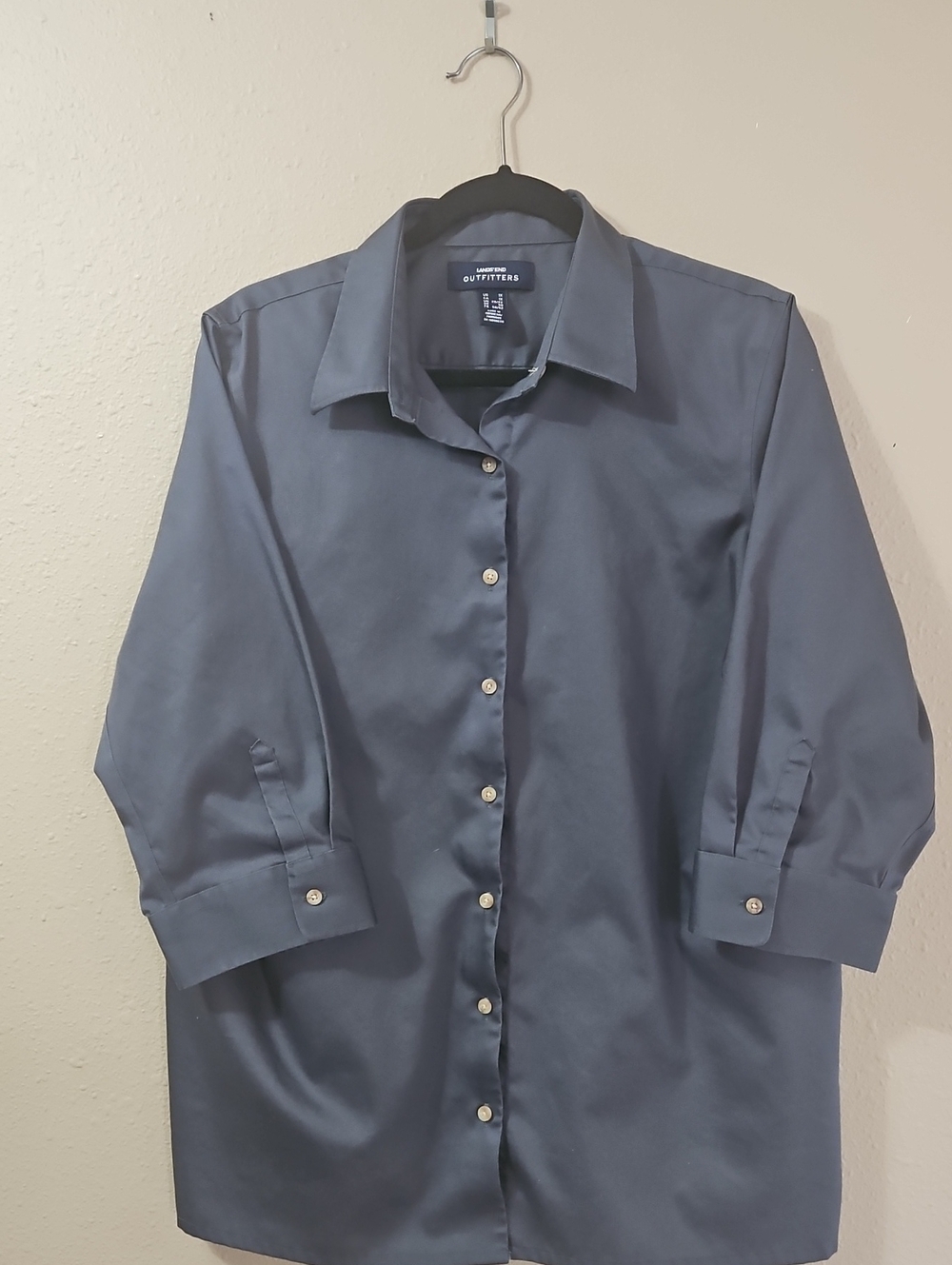 Lands' End Gray Button-Front Shirt Blouse